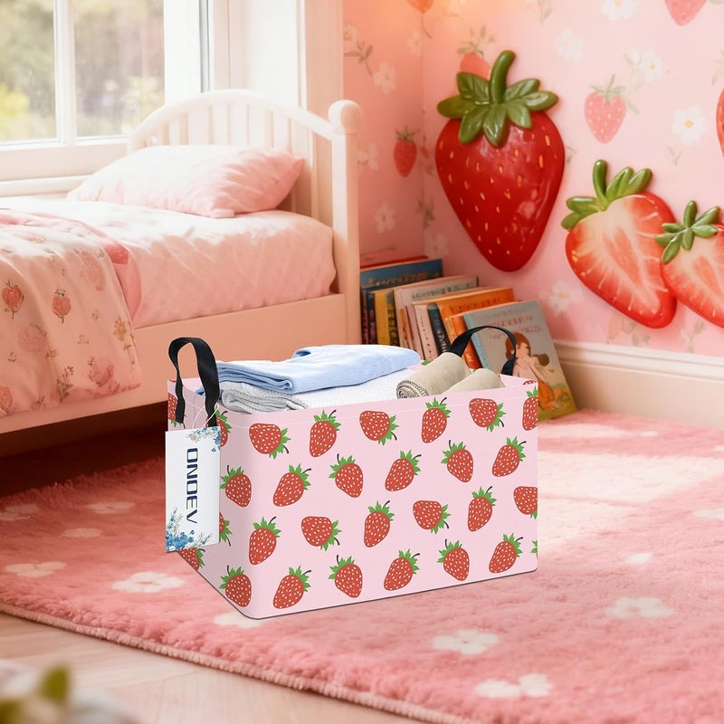 ONOEV Rectangular Girls' Waterproof Storage Bins Pink Gift Basket Suitable For Home Decoration Office and Toy Storage(Strawberry) - Image 4